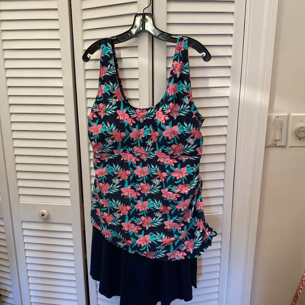 Caribbean Sand one piece bathing suit with skirt, 22W